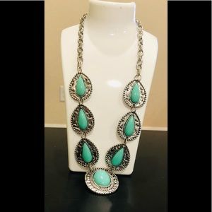 Turquoise and silver heavy design necklace